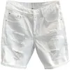 Summer Mens White Ripped Jeans Shorts mjuk och bekväm stretch Casual nödställd tvättad cowboy denim manliga korta byxor 240409