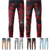 Jeans roxos jeans jeans Men camisas para homens jovens moda masculina estilo legal luxo com tag Black Vintage Designer Jeans Mens Pant Denim Black Mens High Jeans Yu