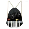 Borse per la spesa Nota musicale con stampa tastiera per pianoforte da donna Donne Drawpack Backpack Travel Travel Mini String Girl Rucksack Cinch Sack