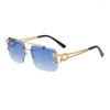 Lunettes de soleil Fashion Metal Leopard Rimless Double Bridges Gradient Ocean Film Shades UV400