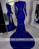 Party Dresses Royal Blue Deep V Neck Long Prom Dress For Black Girls 2024 Sequined Birthday With Full Sleeve Evening Gowns High