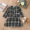 Zestawy odzieżowe Baby Girl Surteve Batuse Płaszcz Kuit Kids Okoła szyi Plaid Midi Loose Party Street Casual Princess Cardigan