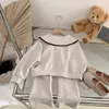 Baby Girls Sweater Set Spring and Autumn Childrens Korean Doll Neck TopSplit Flare Pants 2-PCS Kids Casual Clothing Set 240401