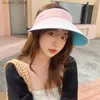 Visors Summer Gradient UV Protection Empty Top Hat For Women Female Wide Brim Foldable Sun Visors Bucket Cap Outdoor Travel Beach Hats Y240417