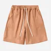 Men's Shorts Solid Color Suede Summer Athletic With Elastic Drawstring Waist Pockets Wide Leg Running For Active