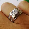 Eheringe Männliche Ring Männer Sterling Silber 925 Vintage Herren Weißgold Klassiker Big Stone CZ Mode Schmuck2614