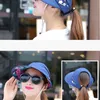 Visors Rimiut Elegant Large Brim Flower Printed Sun Hat For Women Travel Beach Casual Summer Chaps Show Pony Nettle Sports Caps Y240417