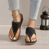 Clip Toe Wedge Heel Sandals for Women Summer PU Leather Platform Flip Flops Lys Lätt diabetiker Walking 240409