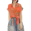 Women's Blouses Chiffon Button Up Blue Clothing Gedrukte gele top voor vrouwengroene shirts en patroon M Koreaanse stijl Pretty Y2K