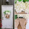 Decorative Flowers Artificial Hydrangea Wreath Rattan Flower Basket With Bowknot For Indoor Outdoor Decor Window