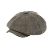 BERETS NYHETSBODE HAT 60% WOOL MEN BERETS GRÅ HERRINGBONE FLAT CAPS VÄRLIGA BRITISKA MINTER HAT Hösten Vinterhattar Octagonal Cap BJM42 D240417