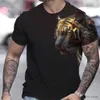 Herr t-shirts tiger tryck t-shirt 3d djur män skjortor sommar kortärmad manlig pullover överdimensionerade toppar tees män kläder