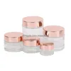 Packing Bottles Wholesale Frosted Clear Glass Jar Cream Bottle Cosmetic Container With Rose Gold Lid 5G 10G 15G 20G 30G 50G 100G Drop Dhais