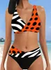 Summer Womens Twopiece White Graffiti Striped Swimsuit Sexy Holiday Beach Bikini Set S5XL 240416