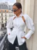 Taruxy White Shirt Femmes Blouse Col de remin-down Automne Laceve Lacet Up Sexy Chemis Shirts Elegant Ladies Streetwear Blusas 240417