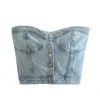 Womens Button Down Denim Bustier Crop Top Strapless Jeans Corset Top Backles Push Up Tank Tops Vintage Harajuku Streetwear 240412