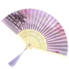 Decorative Figurines Foldable Chinese Vintage Fan Handheld Style Bamboo Folding Hand With Imitation Silk Floral For Women