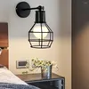 Wall Lamp Vintage American E27 Cage Black Iron Lights Bedroom Bar Counter Sconce Retro Indoor Reading