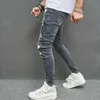 4W4m män jeans rippade magra män blyertsbyxor stilfulla hiphop -speckle bläck tryckta hål nödställda stretch denim byxor för herr d240417