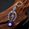 Keychains Lanyards Blue Evil Eye Horseshoe form Charm Keychain Keyring For Women Män Glass Vintage Fish Lucky Eye Pärla Bagbil Key Pendant Jewelry Y240417