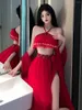 Sukienki robocze seksowna hanfu pikantna dziewczyna mundur pokusa chiński styl dwuczęściowy zestaw spódnicy bandaż z ramię top moda słodka s340