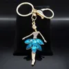 Keychains Lanyards Ballet Dancers de ballet Fille Keychain pour femmes Color en or Metal Blue Rignestone Fairy Flower Key Chains Jewelry Llaveros K5368S01 Y240417