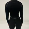 Calça de duas peças de duas peças de roupas redondas de roupas longas de manga longa e cintura elástica de trajes casuais de legging skinny