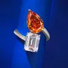 2024 Choucong Wedding Rings Jewelry Luxury REAL 100 ٪ 925 Sterling Silver Water Drop Orange Moissanite Diamond Party Edernity Women Band Band Open Ring Gift