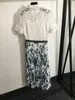 Luxus -Designer -Landebahnkleider Sommer Frauen Kurzarm Spitze Patchwork Midi Kleider Blauprint Elegantes Urlaubskleid Party Casual Outfit Frauen Kleidung