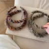 ヘッドバンドエスニックスタイルワイドブリムヘアバンド女性ミックスカラーモヘアヤーンスポンジヘッドバンドぬいぐるみヘアバンドガールヘアアクセサリーY240417