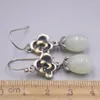 Dangle Earrings Real Solid 925 Sterling Silver Natural Jade Flower Women Gift Lucky