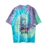 Tie Dye Blue Tees T-shirts Zomer Vintage hoogwaardige mannen Women Gedrukte tops T-shirt Real Pics 2024