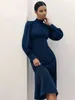 Casual Dresses 2024 Spring/Summer High Neck Long Sleeved Dress Commuting Style Mid Length Waist Cocktail A-line