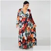 Plus Size Dresses 3Xl 4Xl 5Xl Summer Women Bigger One-Piece Dress Long Sleeve Maxi Y Loose Print Bohemian Skirts Drop Delivery Apparel Dhsrf