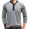 Couleur de chemise Henley pour hommes Blogage de t-shirts à manches longues