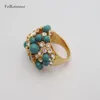 Klusterringar Foromance Yellow Gold Plated High Quality Big Face Green Beads Flower Cz Stones Great Design Ring SZ 7 8 9