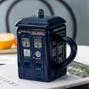 MUgs telephone booth Tardis Creative Police Box MUg Funny Ceramic Coffee Tea Cup With Spoon Gift Box In Blue and Milk Drinks Breakfast Cup 240417