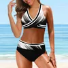 Swimwear féminin 2024 Bikini haute taille féminine sets Summer Gradient Printing Bathing Trots