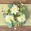 Decorative Flowers Reusable Candle Ring Wreath Elegant Artificial Dahlia With Green Leaves For Home Wedding Party Table