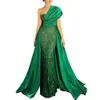 Green Prom Sequined Dresses Glitter Emerald Beading Formella aftonklänningar En axel Kändis Party Dress Women Special OCN Wear 202