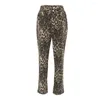 Women's Pants Women Pencil Mid-rise Button Zipper Long Trousers Leopard Print Slim Fit Pockets Design