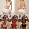 Förtjockad hög midja Pure White Bikini Swimsuit Womens Split Sleeveless 2024 Ny tät montering