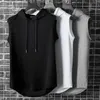 Mäns t-shirts sommarmens ärmlös väst casual t-shirt hoodie fitness muskel huva väst t-shirt polyester andas hip-hop pullover