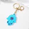 Keychains Lanyards Resin Evil Eye Hamsa Hand Vis Keychains Beyring voor vrouwen Men Retro Fatima Hand Turkse Lucky Blue Eye Bag autobox Accessoires Y240417