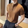 Herrpolos kinesisk stil stand-up krage sömlösa t-shirt män sommar kort ärm tunt smal casual affär social gata slitage