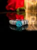 Cluster Anneaux à la mode au trésor bleu de mer carré Coupe 925 Ensemble d'anneau en argent avec diamants à haute teneur en carbone polyvalent et sucré