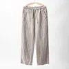 Pantalon masculin 2024 Summer Chinois Style Casual Water Wash Thin Breathable Tie Coton teint et lin - Mois de signe