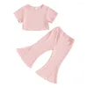 Set di abbigliamento da 1-5y per bambini abiti estivi set t-shirt a maniche corta a costine con pantaloni svasati per i pantaloni casuali per bambini