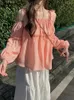 Camicette da donna gkyocq coreano chic women tops camicia nicchia design di spalline cinghie maniche lunghe sciolte una camicetta corta