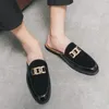 Slippers Half Shoes For Men Leather Casual Flats Italian Leisure High Quality Summer Slip On Breathable Handmade Footwear